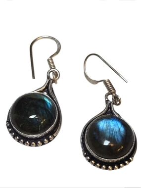 Iridescent Blue Labradorite Handmade 925 Sterling Silver Drop Earrings